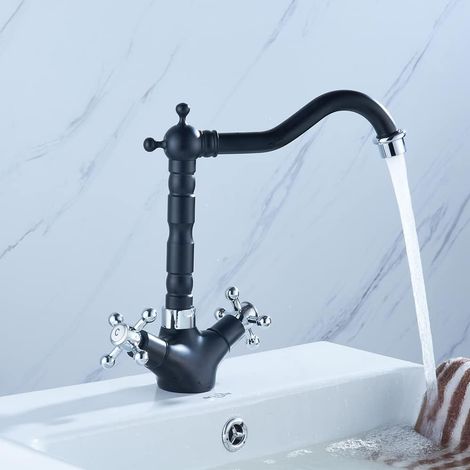 Robinet de Cuisine pour Eviers et Nettoyage, Mitigeur Monocommande à Economie d'eau pour Cuisine, Robinet avec Bec Pivotant, Noir (1/5)