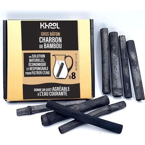 Charbon Actif Eau - 8 Bâtons Grand Format 1L de Charbon de Bambou Naturel - Idéal Carafe Large et Pichet - Filtration Naturelle Quotidienne Sans Cartouche - Origine France (1/5)