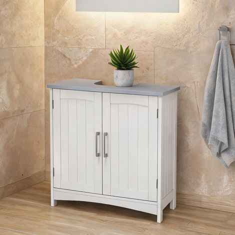 Meuble de salle de bain blanc en MDF 60 x 33 x 60 cm (1/5)