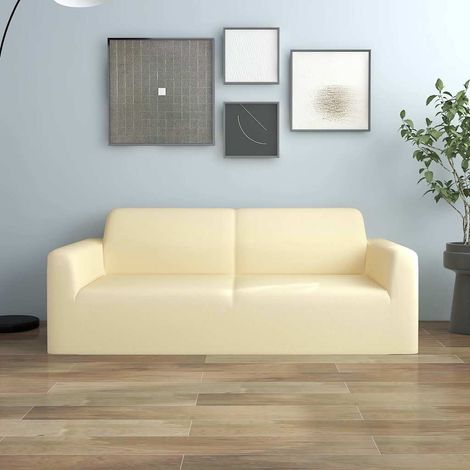 vidaXL Funda elástica para sillón de 2 plazas poliéster jersey crema (1/5)
