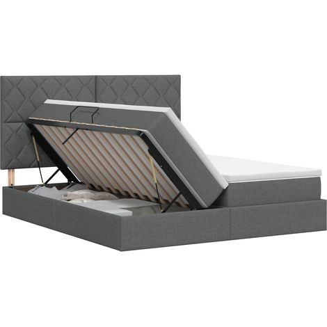 Lit de Rangement avec tête de lit Gris foncé 200 x 200 cm Tissu vidaXL (1/5)