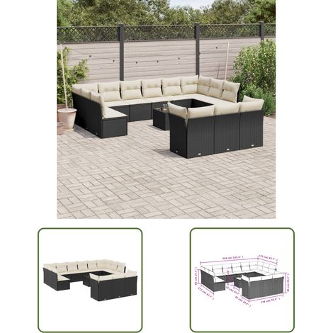 The Living Store Salon de jardin avec coussins 14 pcs noir résine tressée - Ensemble Salon De Jardin - Mobilier De Jardin - Canapé D'extérieur - Résine Tressée - Rotin Synthétique (1/3)