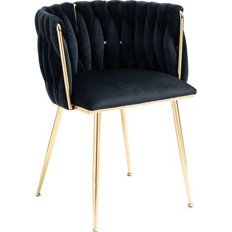 Set di 2 sedie da pranzo in velluto nero con gambe metalliche dorate (1/5)