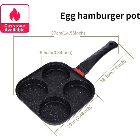 Poêle À Omelette À Quatre Alvéoles - Fond Épais - Antiadhésif - Pour Cuisinière À Gaz / Vitrocéramique / Induction - Noir Ou Blanc - 1 Pièce (1/5)