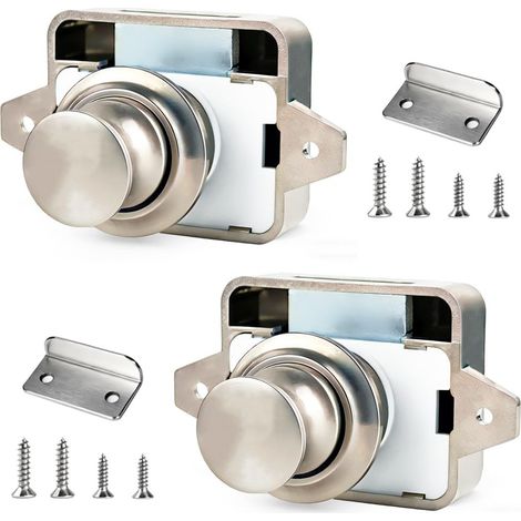 2PCS Bouton Poussoir Loquet,Bouton Poussoir Serrure Métal Nickel Perlé (1/5)