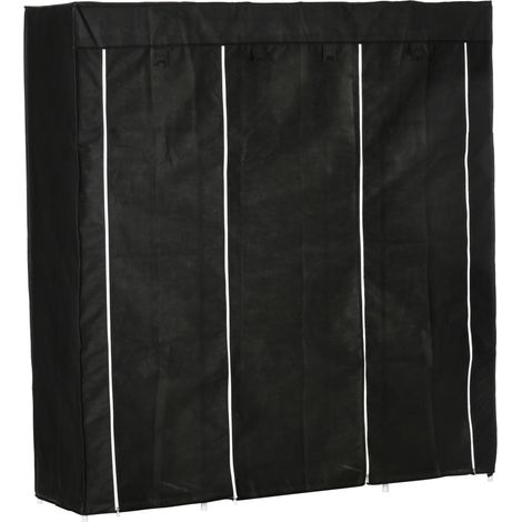 CHICFURN Armadio guardaroba 150x43x162,5 cm nero in tessuto non tessuto, 10 ripiani e 1 barra (1/5)
