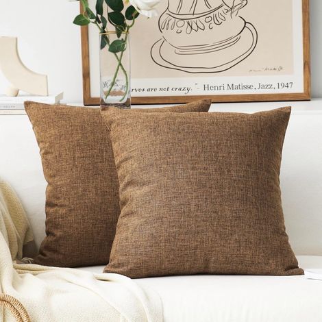 Housse de coussin décorative imitation lin pour lit, canapé, banc, 45 x 45 cm, marron (1/5)