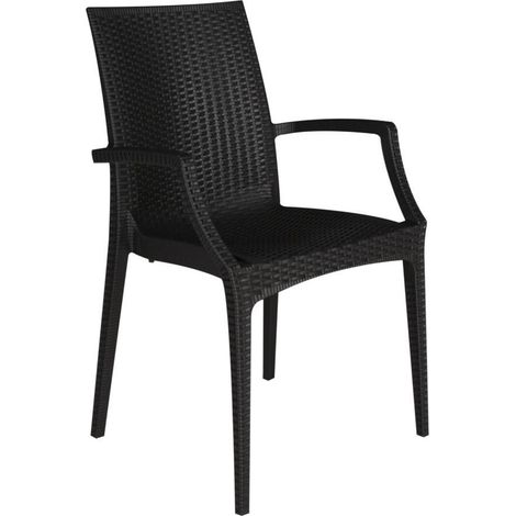Sedia poltrona impilabile da esterno casa giardino con struttura in resina effetto rattan Bristrot Grandsoleil - Black