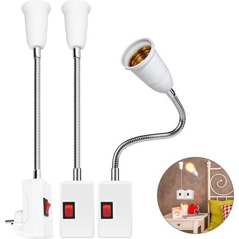Douille E27 avec Interrupteur Sans Fil, Douille de Lampe avec Câble Flexible, Adaptateur Prise EU Plug avec Bras 33cm 360 réglable pour E27 LED Ampoule(Blanc) (1/5)