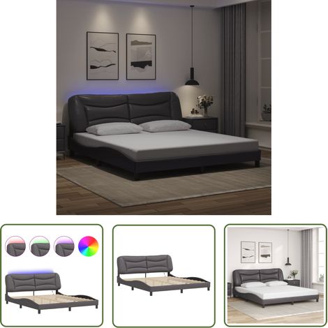 The Living Store Cadre de lit avec LED sans matelas gris 180x200 cm - Lit Plateforme - Lit Design - Lit Avec Éclairage Led - Cadre Lit Gris - Tête De Lit Rembourrée (1/5)