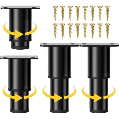 Höhenverstellbare Möbelfüße. 4 Stück, 8–12 cm. Verstellbare Metallfüße für Schränke, TV-Möbel, Sofas, Nachttische und Stühle, schwarz. (Höhenverstellbar von 8–12 cm)