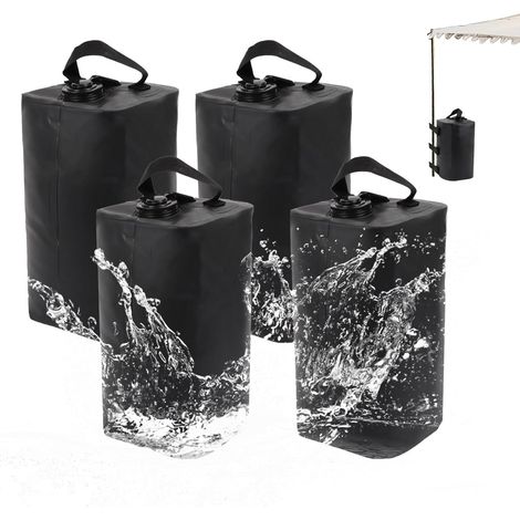 4 Pièces Poids pour Tonnelle 10L, PVC Sac de Lestage pour Tonnelle Réutilisable, Sacs de Sable Remplissables, Poids Parasol, pour Gazebos, Tentes de Jardin, Tentes de Fête, 19.5x33.5cm, Noir (1/5)