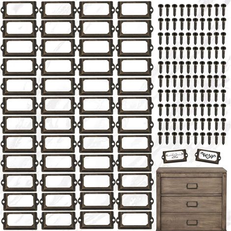 50 Pièces Porte Etiquettes Cadre, Porte Étiquettes en Métal, Porte Étiquettes pour Cartes de Nom de Tiroir, Plaques Nominatives, Armoire D'apothicaire (1/5)
