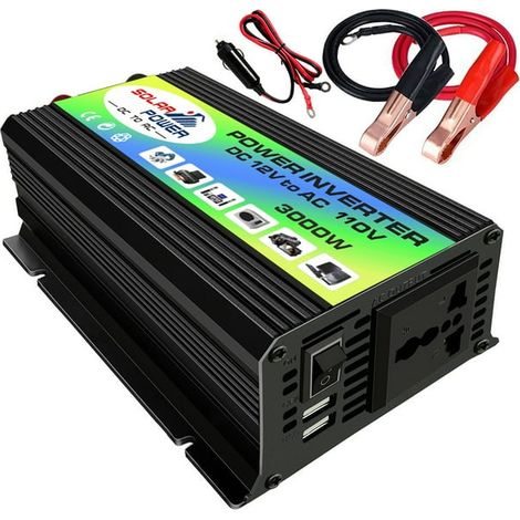 Onduleur de voiture 3000W sinusoïdale modifiée haute fréquence convertisseur DC vers AC avec doubles ports USB 2.1A et pinces de batterie, alimentation électrique Peak Power (1/5)