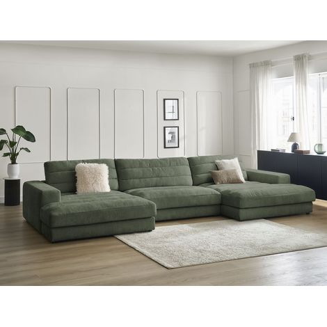 Bobochic – Canapé panoramique fixe 406 cm – 5 places – Revêtement velours 100% polyester – Style moderne – Charge max 450 kg – Fabrication Europe
