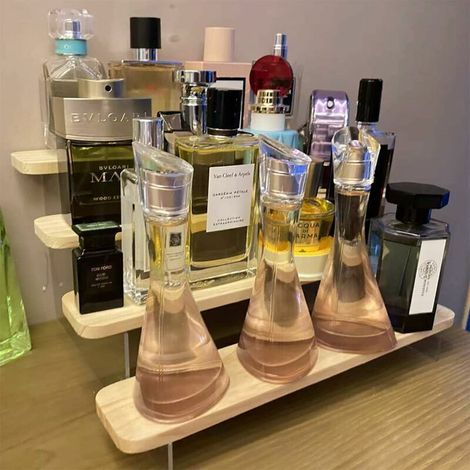 Espositore a 4 ripiani in acrilico, organizer per scale in legno, decorazione da collezione per esporre statuette, smalti per unghie, bambole, cosmetici (1/4)