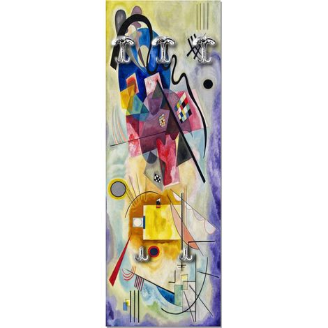 Lupia - Appendiabiti da Parete GIALLO ROSSO BLU con 5 Ganci, Pannello Stampato Decorativo, Salvaspazio per Casa e Ufficio, Facile Montaggio, 46x125 cm, attaccapanni moderno per muro, Fibra di Legno (1/4)