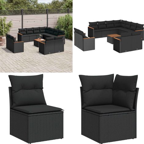 Salon de jardin 12 pcs avec coussins noir résine tressée - Ensemble Salon De Jardin - Mobilier Extérieur - Jardin Design - Chaise Longue - Fauteuil Pliable - Home & Living (1/5)