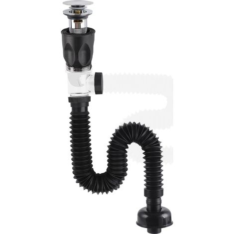 Kit de Vidange pour Lavabo, Ensemble de Drain pour Lavabo de Salle de Bain, Bouchon Pop Up Universel Click Clack avec Tuyau de Vidange Flexible, Étanche aux Odeurs et Anti-Fuite - Chrome (1/5)