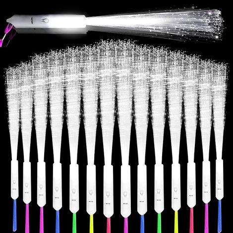 Lot de 30 plumeaux LED en fibre de verre - Blanc - 3 modes - Baguettes lumineuses LED en fibre de verre - Pour fêtes et concert