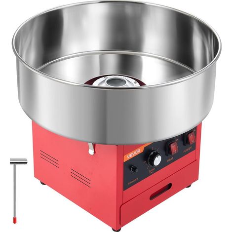 Régaler vos Invités Appareil à Barbe à Papa de Comptoir 1000W Cuve Inox 52 cm Minuterie et Cuillère Rouge (1/5)