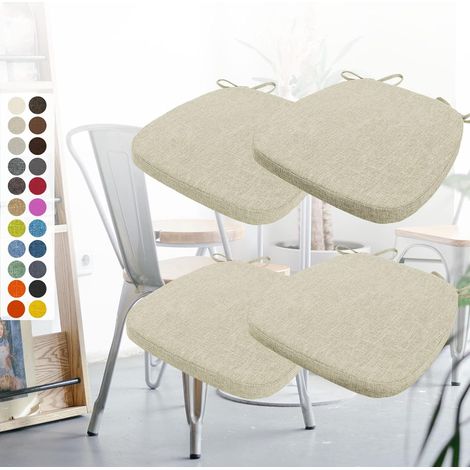 Lot de 4 Coussins de Chaise 40 x 38 x 3 CM,avec Sangles,Coussin de siège détachable antidérapant，Idéal pour la décoration de la Cuisine et du Salon,Beige