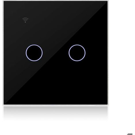 Interrupteur Connecté WIFI Noir 2 Gang 1 Voies Compatible avec , Interrupteur Tactile Mural Contrôle de  APP