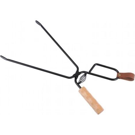 Pince à charbon de bois pour barbecue avec manche en bois, outil portable pour le camping. (1/5)