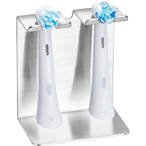 Support Brosse a Dent Electrique, Porte Brosse à Dents Mural ou Placement sur Le Bureau, Support de Tête de Brosse à Dents Electrique, Rangement Brosse a Dent pour Salle de Bain (Argenté, Petit) (1/5)