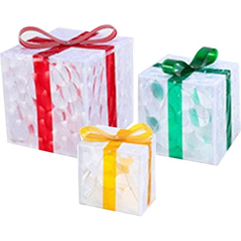 Set mit 3 transparenten Geschenkboxen mit Lichterkette - Ideale Dekoration für Geburtstage und Partys. (1/4)