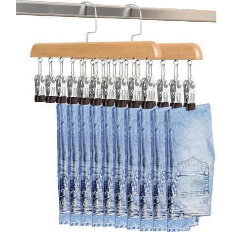 Lot de 2 Cintre Pantalon en Bois, Cintre Gain de Place, Cintre Pince, Le Cintre pour Pantalons Convient au Rangement de Pantalons, Chapeaux, Chaussettes, sous-vêtements et Plus (Naturel) (1/5)