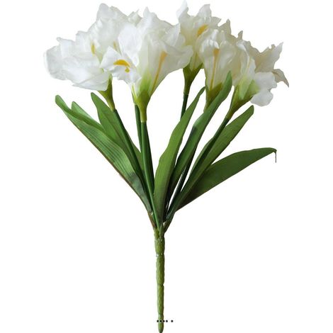 Bouquet d'Iris factices 7 fleurs et 7 feuilles H28cm superbe Crème - couleur: Crème