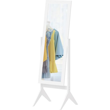 Miroir sur pied à 4 pieds et angle réglable, bois et verre, 47 x 46 x 148 cm, blanc