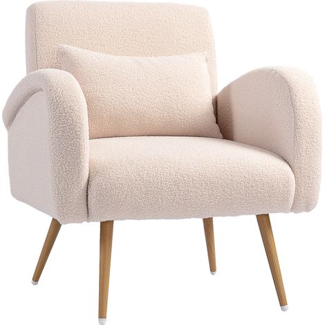 Fauteuil de salon moderne en tissu Teddy avec coussin lombaire amovible, 77 x 77 x 83 cm, beige (1/5)