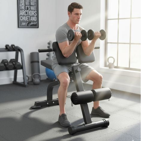 Banc de musculation réglable 96,6x68x110 cm en métal noir, pliable, gain de place – MEUBLIV (1/5)