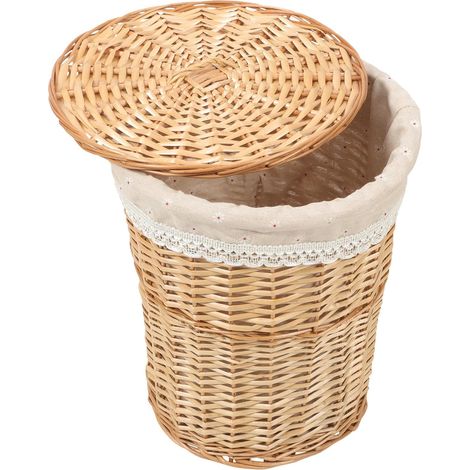 panier à linge rustique en osier tressé avec couvercle