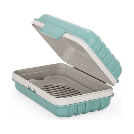 Porte-savon - Boîte à savon - Porte-savons avec couvercle - Porte-savon de douche - Boîte à savon de voyage - En polypropylène (PP) - 12 cm x 7,6 cm x 5 cm - Bleu brumeux (1/5)