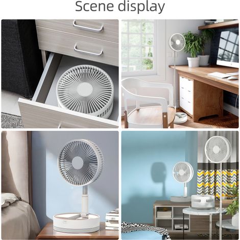 Ventilateur sur pied 23 cm – USB-C, 10 800 mAh, oscillant, veilleuse LED, télécommande, télescopique, 4 vitesses, silencieux – Maison, cuisine, camping (1/5)