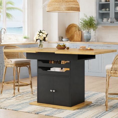 Mesa extensible de comedor 110-140 x 80 x 76 cm con almacenaje y dos cajones, negra HAVRYA (1/5)