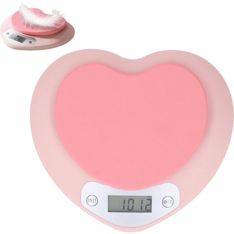 Balance de cuisine mignonne, précision 1 g, 5 kg, balance alimentaire numérique rose rechargeable en forme de petit cœur avec écran LCD pour la cuisine (1/4)