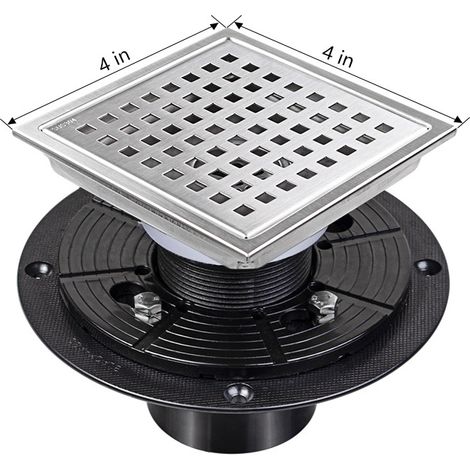 Piletta di scarico doccia quadrata con coperchio removibile, in acciaio inox 304 (1/4)