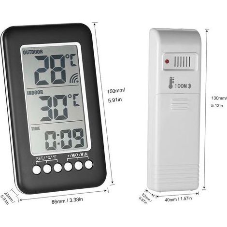 Thermomètre Interieur et Exterieur sans fil 2 en 1 Horloge Thermomètre LCD ℃ / ℉ Thermomètre Intérieur / Extérieur Numérique Horloge Mesure de Température avec Transmetteur (1/4)
