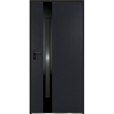 Porta d'ingresso in acciaio massiccio e inox H207 x L100 cm Vetro Fumé antracite e nero spessore 68 mm apertura verso destra - BRAGA (1/3)