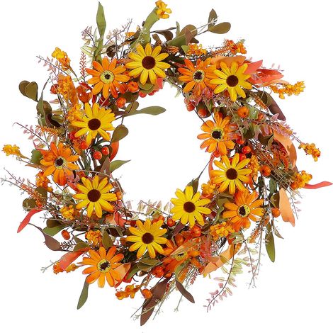 Guirlande Automnale - 50 cm - Feuilles D'érable Citrouilles et Tournesols - Décor Porte Mur Fenêtre - Maison Rustique - Thanksgiving - 1 Pièce (1/4)