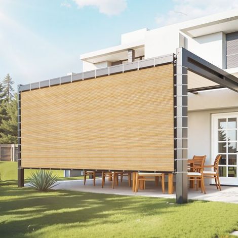 90 % Sonnenschutztuch Sichtschutz Schattenabdeckung (366 x 610 cm) für Pergola mit Edelstahlösen, Sonnensegeltuch mit 160 g/m² HDPE-Material, für Outdoor Terrasse Garten Hinterhof (Beige)