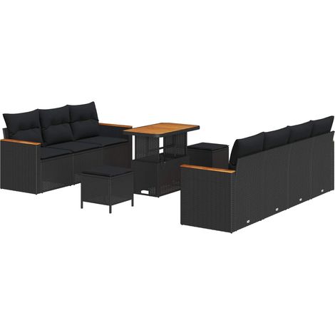 Garden Sofa Set with Cushion 10 pcs Black Poly rattan vidaXL (1/5)