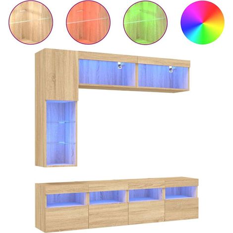Maison Exclusive - 7-tlg. TV-Wohnwand mit LED-Leuchten Sonoma-Eic