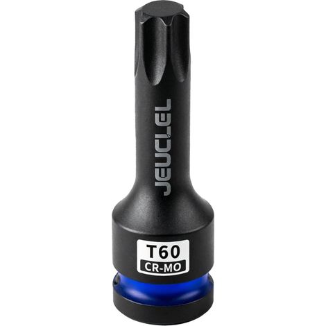 Douille à impact Torx étoile à 6 points T60, douille Torx 1/2 pouce carrée de 3 pouces de long, adaptateur de visseuse allongé en acier Cr-Mo. (1/5)