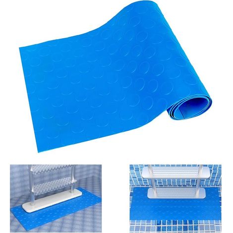 Tapis antidérapant pour piscine 40 × 90 cm – motif bouton rond bleu, en PVC résistant et facile à nettoyer (1/5)