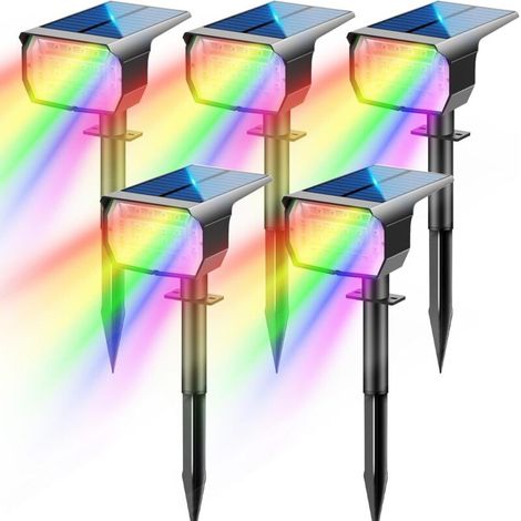 RGB Spot Solaire Exterieur [5 Pièces/20 LED/6 Couleurs Fixes/1 Mode de Cycle] Lampe Solaire Exterieur Jardin Eclairage Exterieur Solaire Projecteur Lumiere pour Cour,Clôture,Chemin,Allée,Porche (1/5)